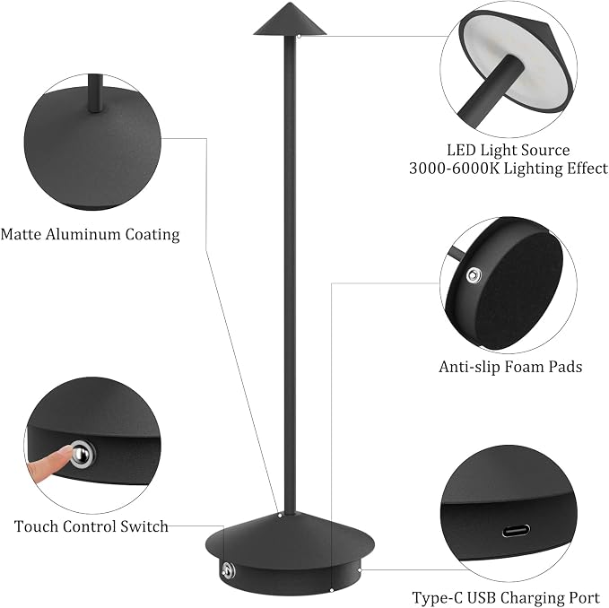 2-Pack 6000mAh Rechargeable Led Table Lamp Cordless, 3000K-6000K Stepless - Image 4