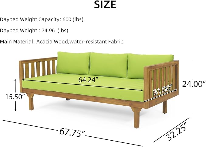 Merax Outdoor Acacia Wood Daybed, 3 Seater Day Bed Couch Sofa - Image 2
