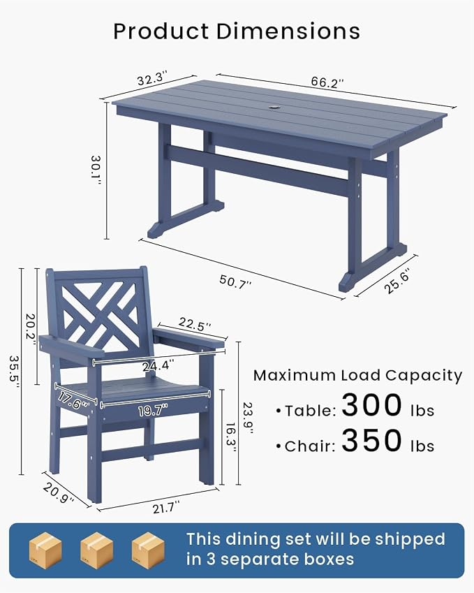 5-Piece Outdoor Dining Set, HDPE All-Weather Patio Table and Chairs Set - Image 2