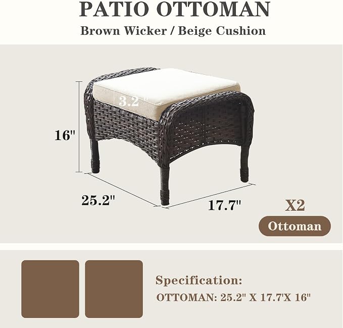 Belord Outdoor Ottomans for Patio Foot Rest - Image 3