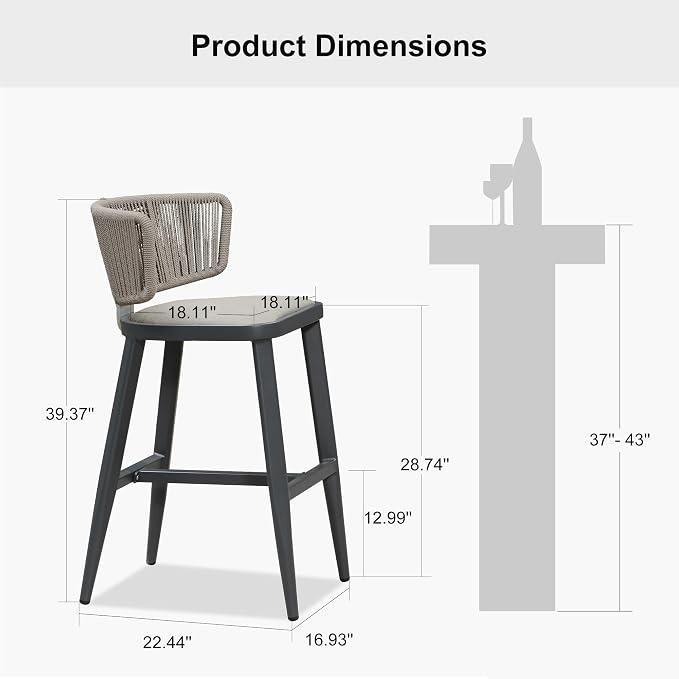 PURPLE LEAF Outdoor Bar Height Stool Set of 2 Modern Rattan Bar Chairs - Image 9