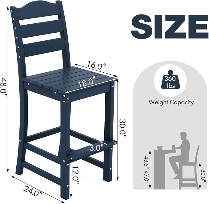 Giantex Outdoor HDPE Bar Stool, Patio Tall Bar Chair - Image 3