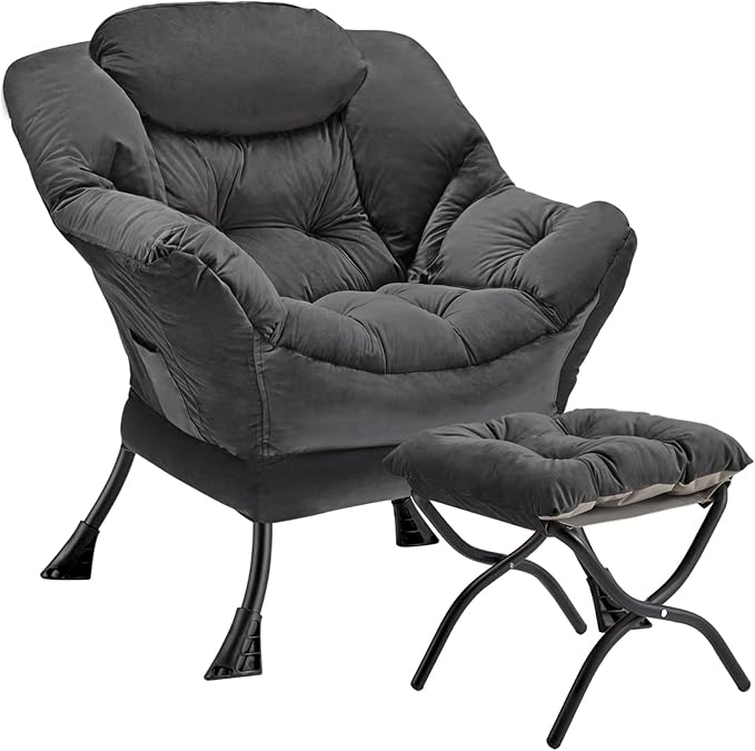 Lazy Chair with Folding Ottoman Modern Large Accent Chair, Contemporary Lounge by Congermom