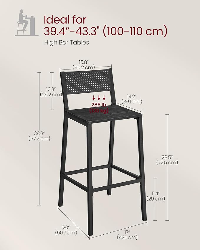 VASAGLE Bar Stool Set of 2, Bar Chairs - Image 3