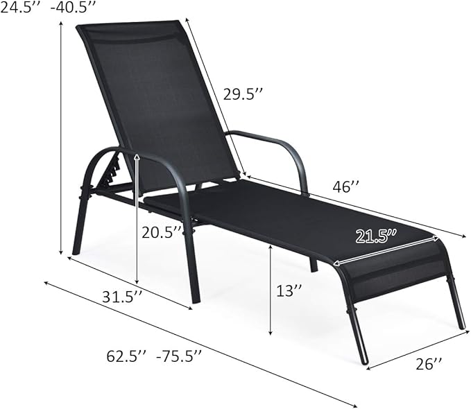 Giantex 2 Pack Patio Lounge Chair, Outdoor Chaise Lounge - Image 2