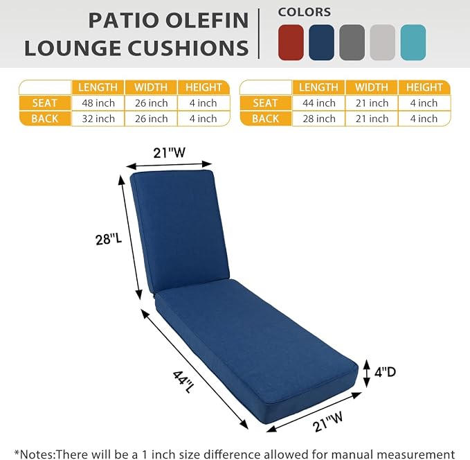 Sundale Outdoor Olefin Chaise Lounge Cushion Set of 2, Water-Resistant Patio - Image 4