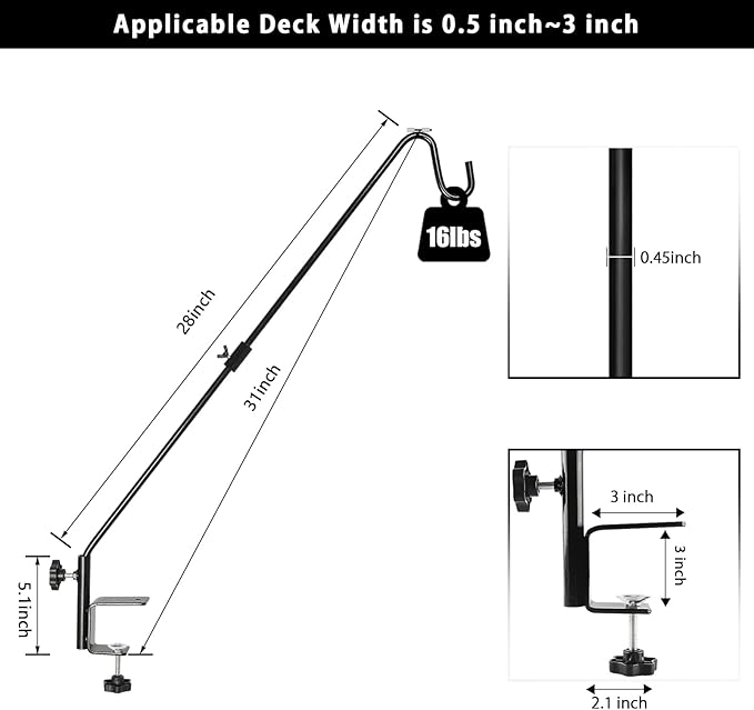 FEED GARDEN 31 Inch Heavy Duty Deck Hook, Non-Slip Clamp, 360 Degree Swivel - Image 3