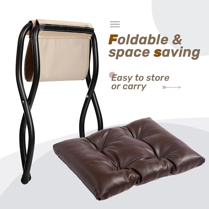 HollyHOME 15" H Folding Footrest Stool, Upholstered Foldable Ottoman - Image 8