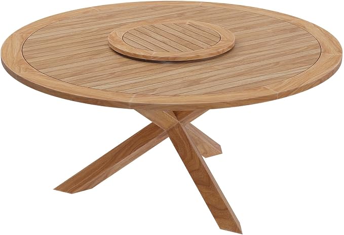 Modway Wellspring Outdoor Patio Round Teak Wood 63" Dining Table in Natural by Modway