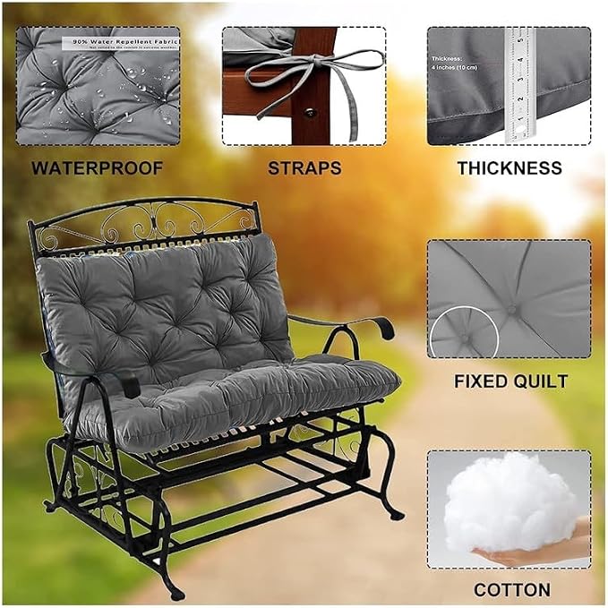 Swing Cushion Replacement Outdoor Porch Waterproof Bench Cushion 2-3 Seater - Image 3