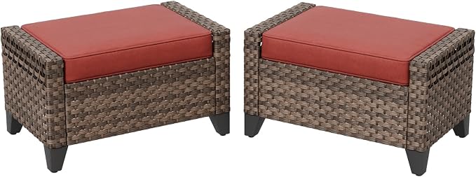 COOS BAY Modern 2 Piece Wicker Outdoor Ottomans, Patio Ottoman Foot Rest Set - Image 8