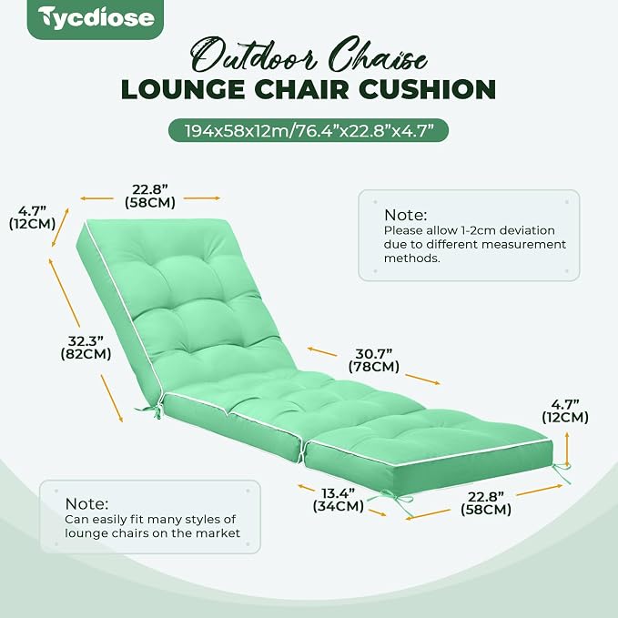 Outdoor Chaise Lounge Chair Cushion, Waterproof Non-Slip Patio Chaise Lounge - Image 2