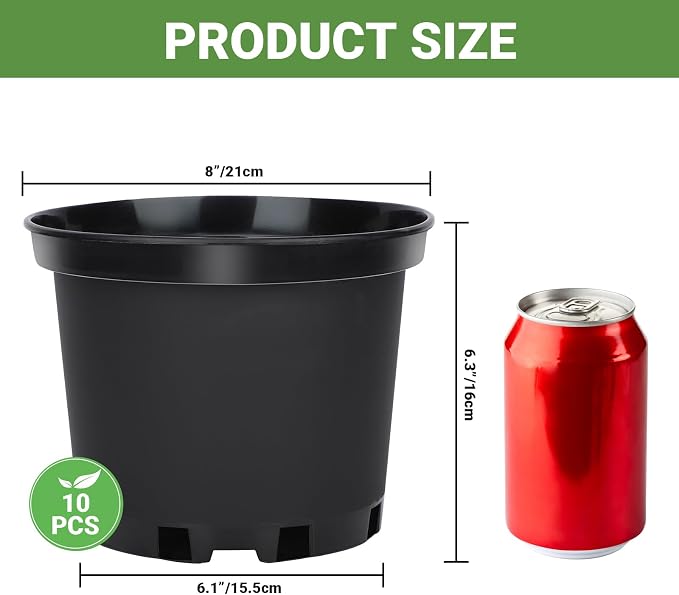 GREANER Plastic Garden Pots, 8 Inch Nursery Pots - Image 2