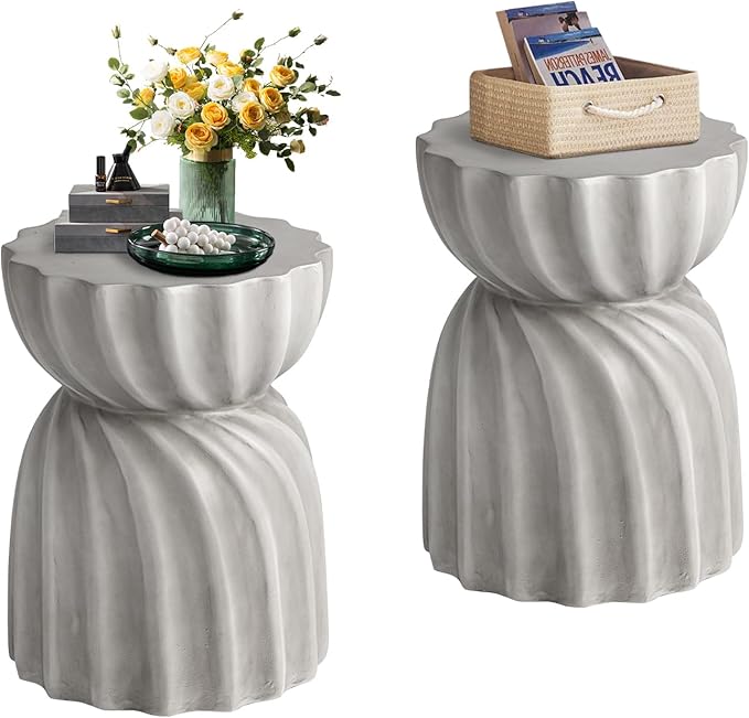 COSIEST Outdoor Side Table, 2 Pieces Concrete Contemporary Lightweight Side by COSIEST