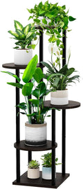 5 Tier Wood Tall Plant Stand Metal Rack Indoor, Round Planter Shelf Display by YOCOMEY