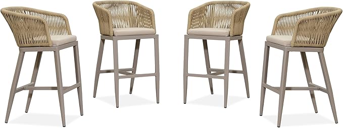 PURPLE LEAF Outdoor Bar Stool Set of 4 Rattan Wicker Patio Stool Bar Height by PURPLELEAF