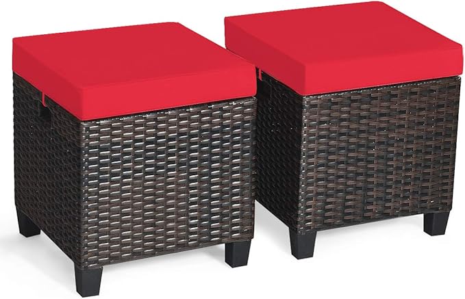 Tangkula 2 Pieces Outdoor Patio Ottoman, All Weather Rattan Wicker Ottoman Seat by TANGKULA
