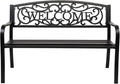 VINGLI Outdoor Bench with PVC Welcome Back Pattern, Rust-Resistant Metal Black by VINGLI