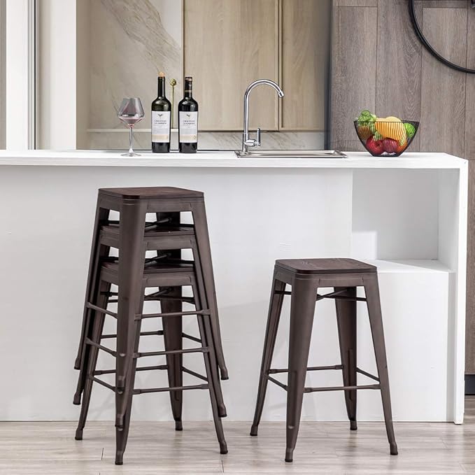 Alunaune 30" Metal Counter Height Bar Stools Set of 2 Backless Stackable - Image 5