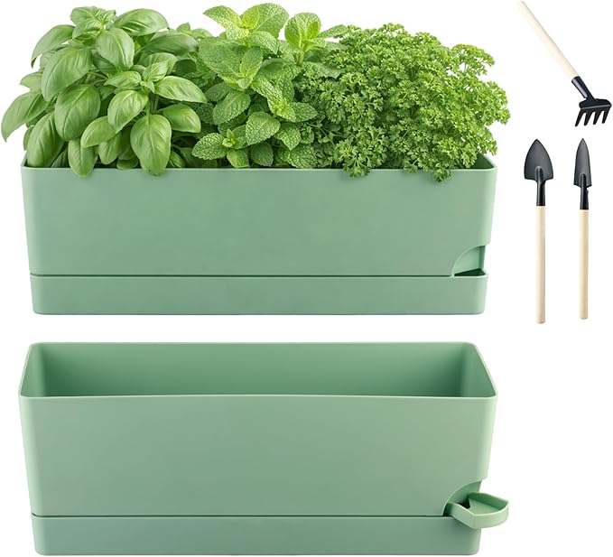 2 Pack Self Watering Pots for Indoor Plants 17 Inches Window Boxes Planters by KvyusFlourish