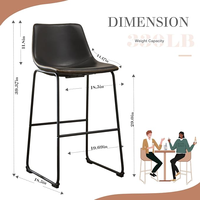 DUMOS 26 Inch Counter Height Bar Stools Set of 2, Modern Faux Leather High - Image 3