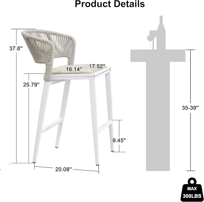 PURPLE LEAF Counter Height Bar Stool Set of 2 Outdoor Chair Woven Bar Height - Image 3