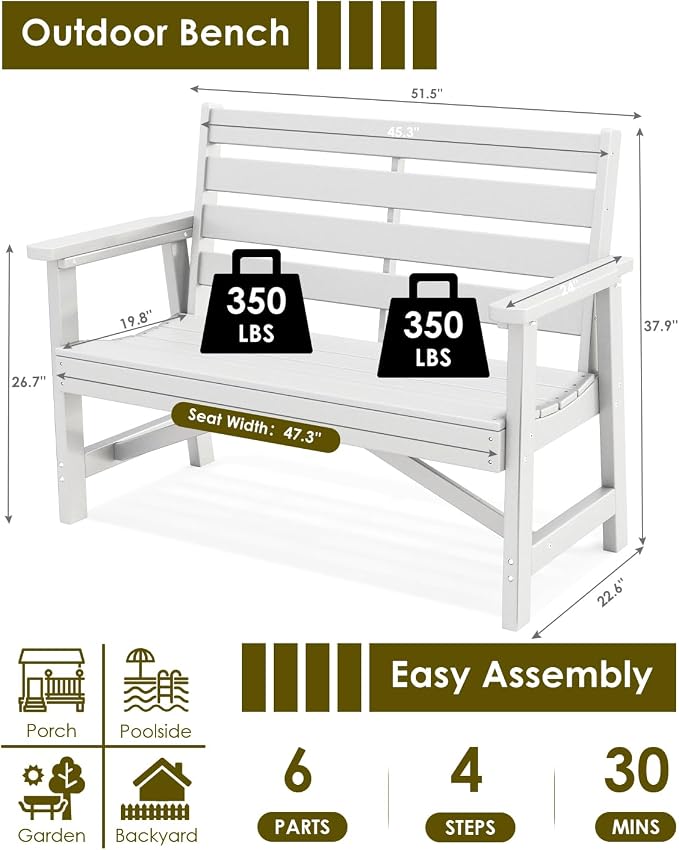 GREENVINES Outdoor Bench | HDPE | Garden Benches | All Weather | - Image 3