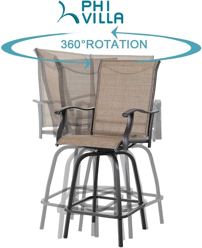 PHI VILLA 3 PCS Patio Swivel Bar Set Outdoor Furniture Bar Height Bistro Set - Image 3