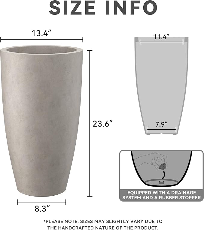 Kante 23.6" H Weathered Concrete Tall Planters, Large Outdoor Indoor Decorative - Image 2