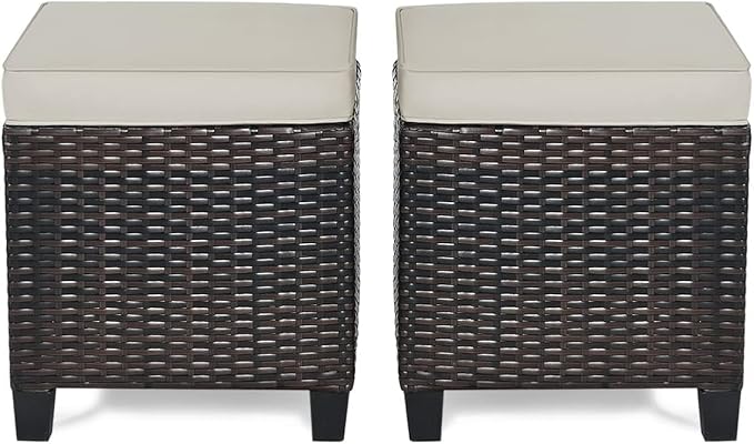 Moccha 2 Pieces Patio Outdoor Ottoman, All Weather Rattan Patio Ottoman Set by LDAILY