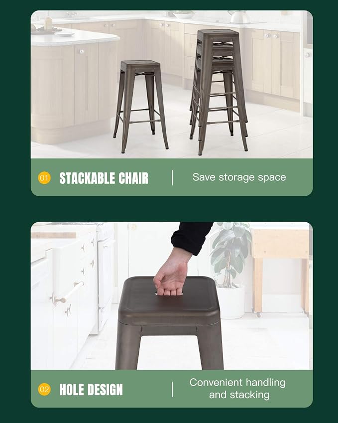 FDW Metal Bar Stools Set of 4 Counter Height Bar Stools 24 Inches Industrial - Image 8