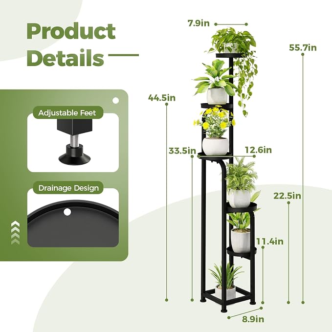 Bamworld Tall Plant Stand Indoor Outdoor, Corner Metal Flower Pot Stands - Image 6