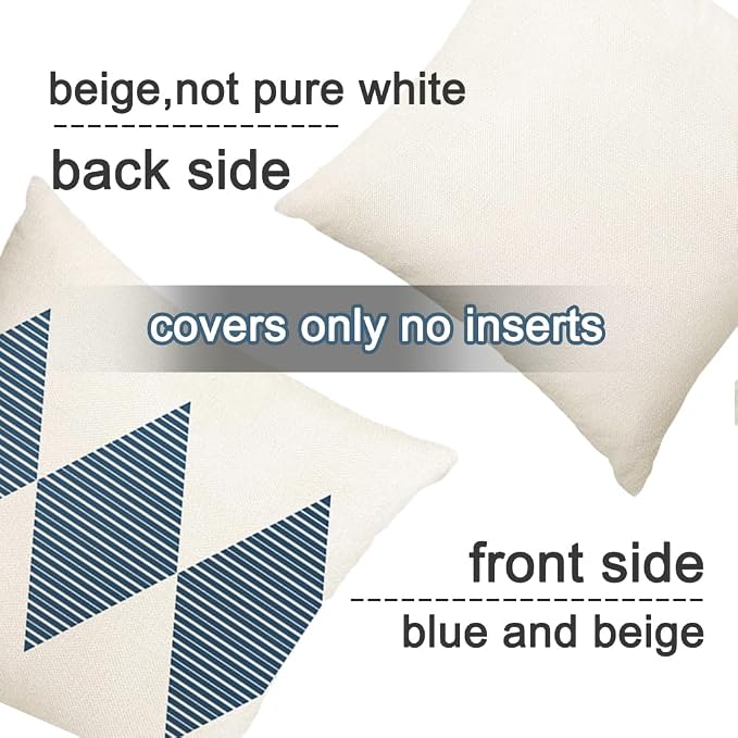 RABUSOFA Outdoor Pillows Waterproof, 18x18 inch Blue and White Boho Set of 4 - Image 2