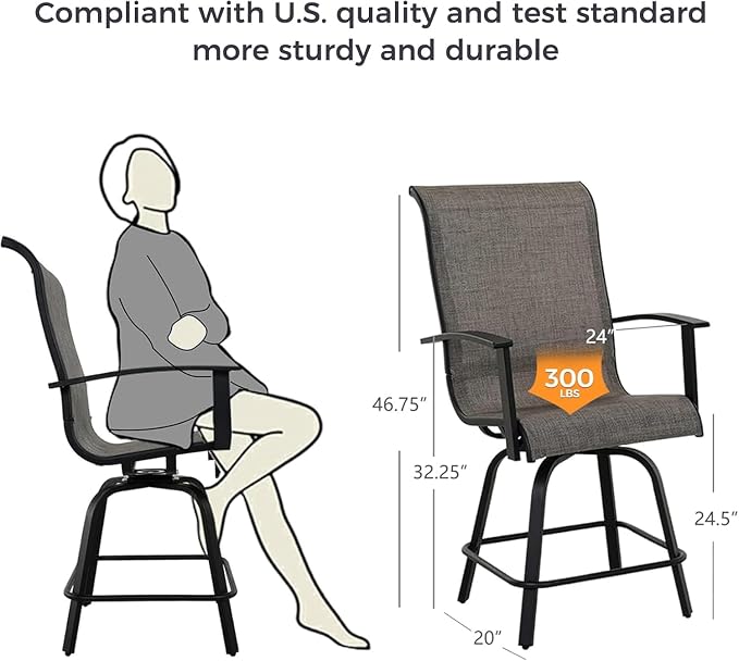 Grand patio Counter Height Swivel Bar Stools Set of 6, Outdoor Sling Fabric - Image 3