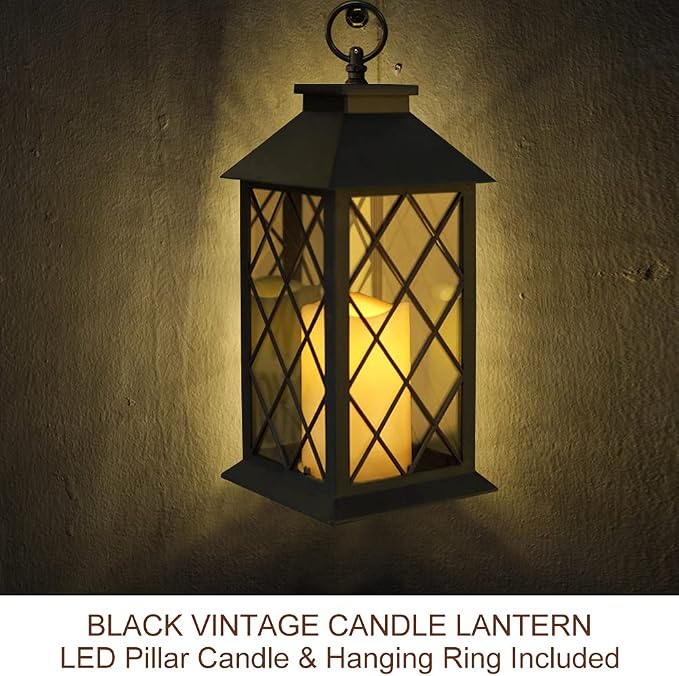 Bright Zeal 13.5" Black Vintage Candle Lantern - Image 4