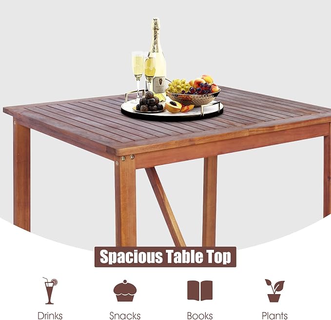 COSTWAY 3PCS Bar Table Set, Outdoor Acacia Wood Dining Set, Spacious Tabletop - Image 6