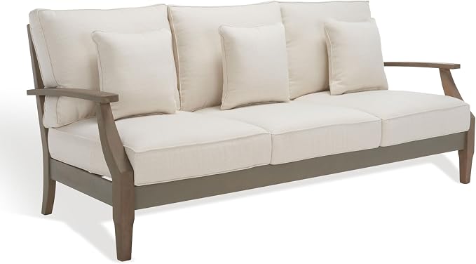 SAFAVIEH Outdoor Couture Collection Martinique Light Grey/Beige Solid Wood - Image 4