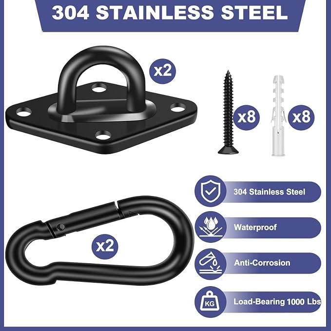 Hammock Hooks 4 Pack, Heavy Duty Hammock Hanging Kit, M8 Pad Eye Hanging Hooks - Image 3