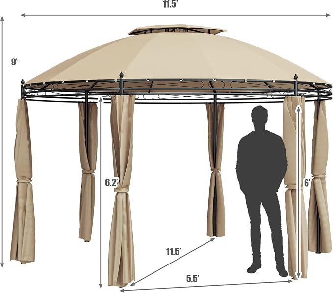 Tangkula 11.5x11.5 Ft Round Patio Gazebo, 2-Tier Dome - Image 4