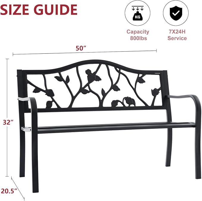 50” Strawberry Outdoor Garden Bench, Weatherproof Sturdy Cast Iron Metal Frame - Image 3