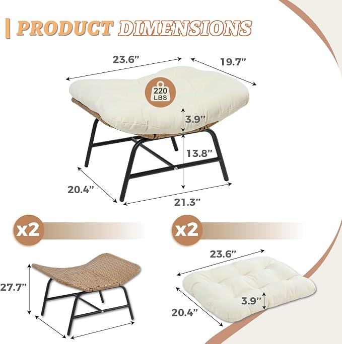NICESOUL Indoor Outdoor Ottoman Set of 2, Large Wide Double Patio Footstool - Image 2