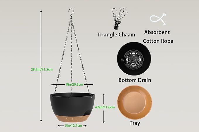 Hanging Planters 3-Pack, 8 Inch Self-Watering Hanging Pots - Image 2