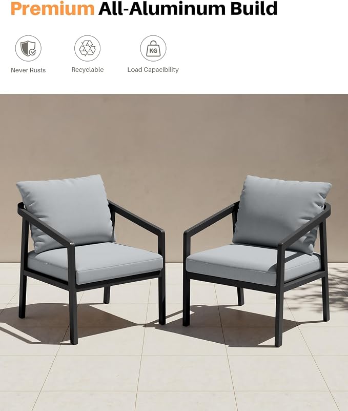 Patio Sofa Chairs Set of 2, Never-Rust Aluminum Outdoor Armchair - Image 5