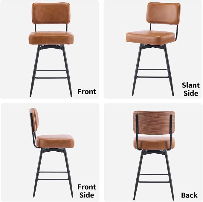 VINGLI Counter Height Swivel Bar Stools Set of 2, Upholstered PU Leather - Image 3