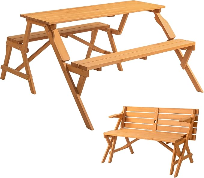 VINGLI 2-in-1 Outdoor Wooden Picnic Table and Bench Set by VINGLI