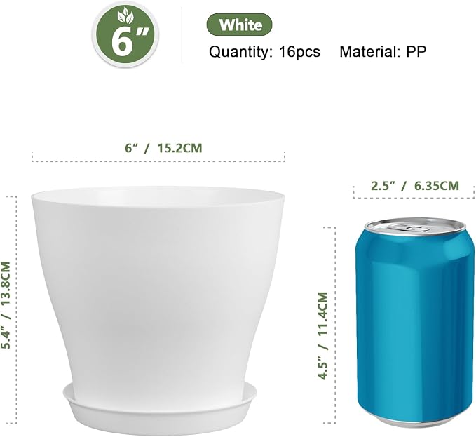 6 inch Plastic Nursery Pots, 16 Pack Plant Pots - Image 2