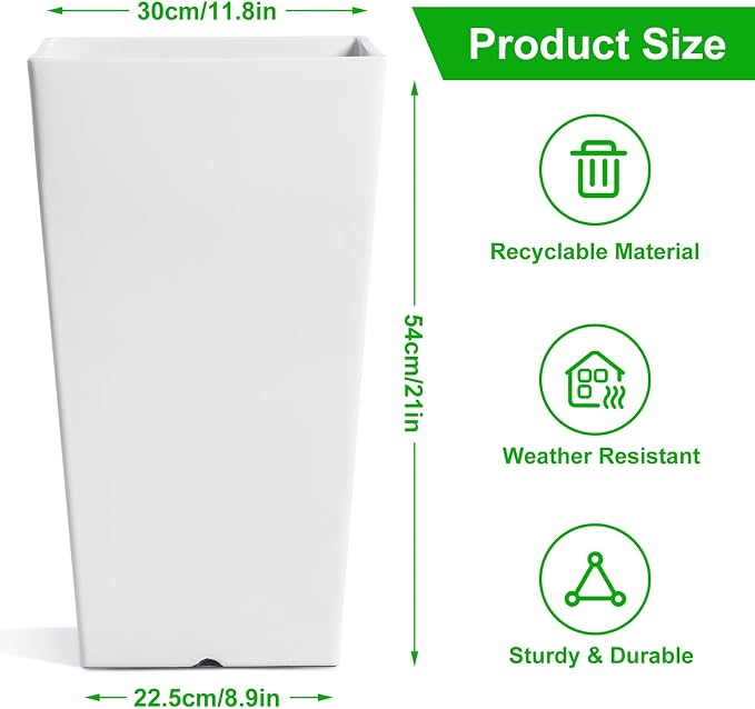 Hushee Set of 4 Tall Outdoor Planters 21 Inch Tall Tapered Square Planter - Image 2