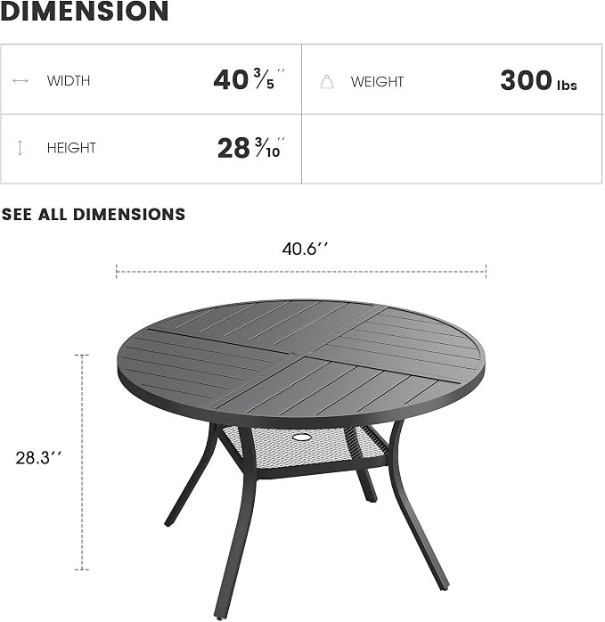 Patio Dining Table for 4, Round Metal Outdoor Table - Image 3