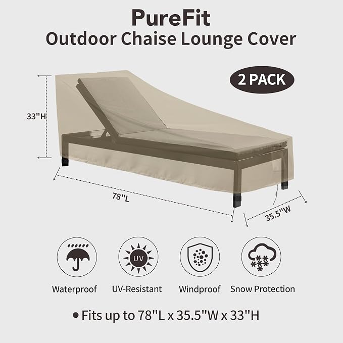 PureFit Outdoor Chaise Lounge Cover, Lounge Chair Covers Waterproof Patio - Image 2