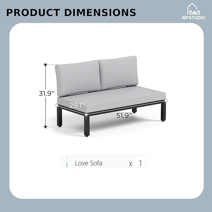 MFSTUDIO 2 Seat Patio Furniture Set, Outdoor Metal Frame Patio Sectional Sofa - Image 7